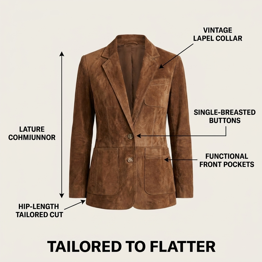 Notch Lapel Button-Down Leather Blazer
