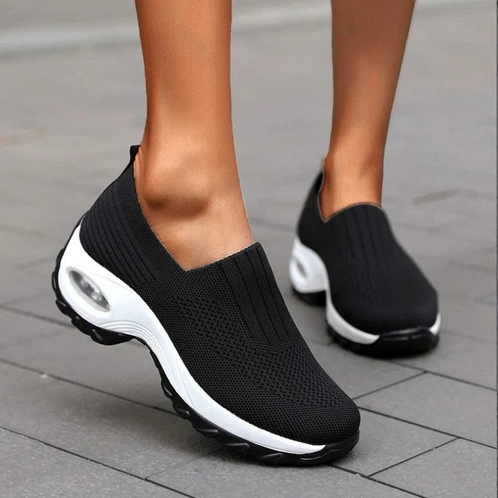 Ribbed Perforated Round Thick Slip On Shoes
