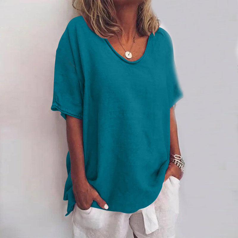 V Neck Short Sleeve Blouse