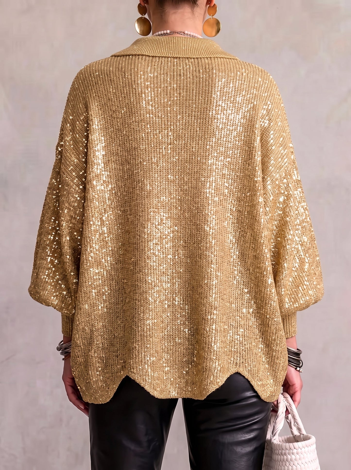 Collared Gold Button Oversized Cardigan