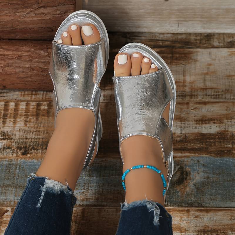 Cutout Wide Strap Slingback Platform Wedge Sandals
