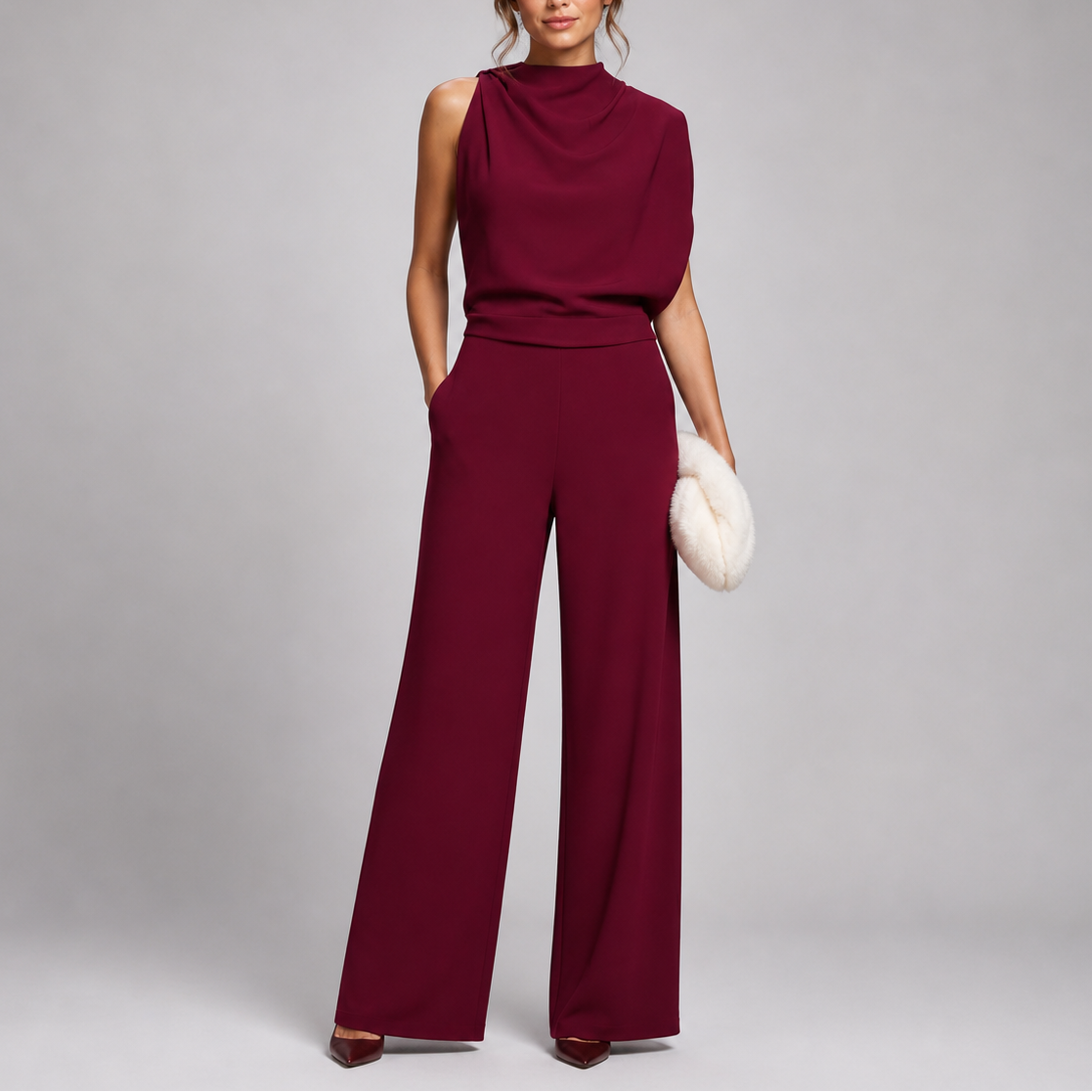 Sleeveless Mock Neck Wide-Leg Formal Jumpsuit