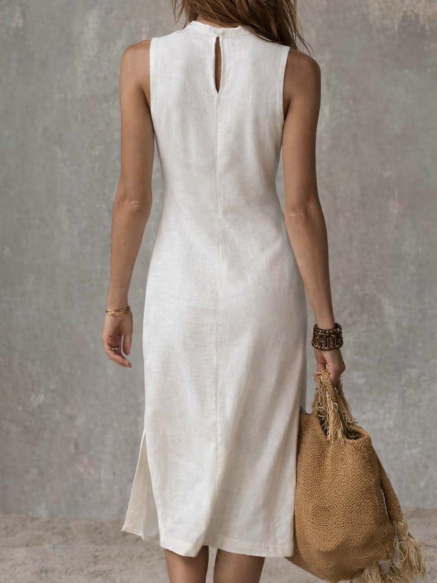 Sleeveless High Neck Side Slit Dress