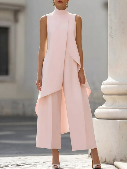Asymmetric Layered Sleeveless Top & Wide-Leg Trousers Set