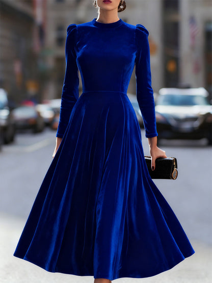 Round Neck Puff Sleeve A Line Dress