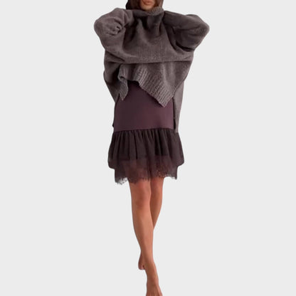 Turtleneck Oversized Sweater Lace Slip Dress