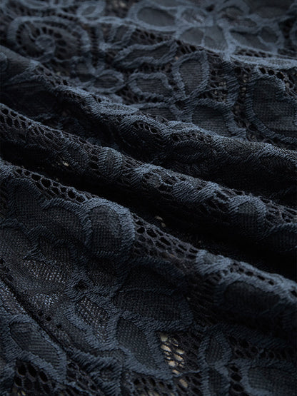 Sleeveless Slit Scalloped Belted Asymmetric Lace Dress