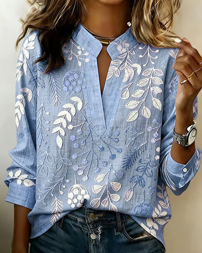 Patterned Banded Split Buttoned Flowy Top