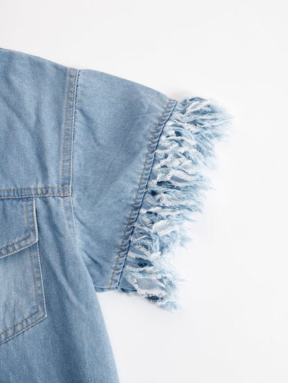 Front Buttoned Fringed Loose Dress