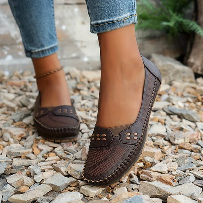 Round Toed Stitched Flat Shoes