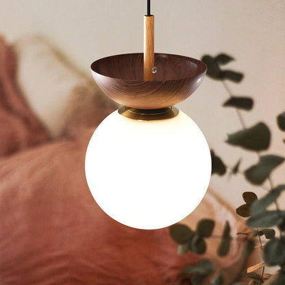 Wooden Base Globe Ceiling Light