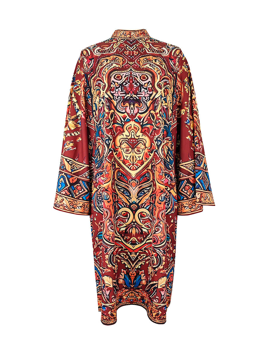 Long Sleeve Loose Mock Neck Midi Dress