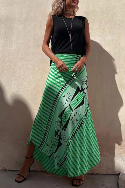 Tiered Pleated Flared Floor Length Skirt