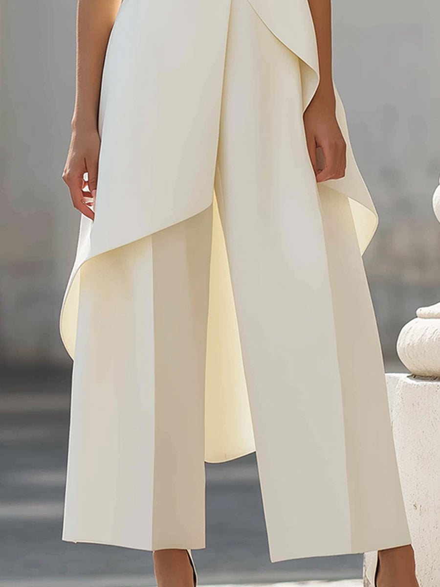 Asymmetric Layered Sleeveless Top & Wide-Leg Trousers Set