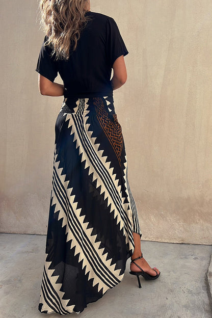Tiered Pleated Flared Floor Length Skirt