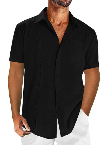 Buttoned Pocketed Textured Curved Plain Shirt