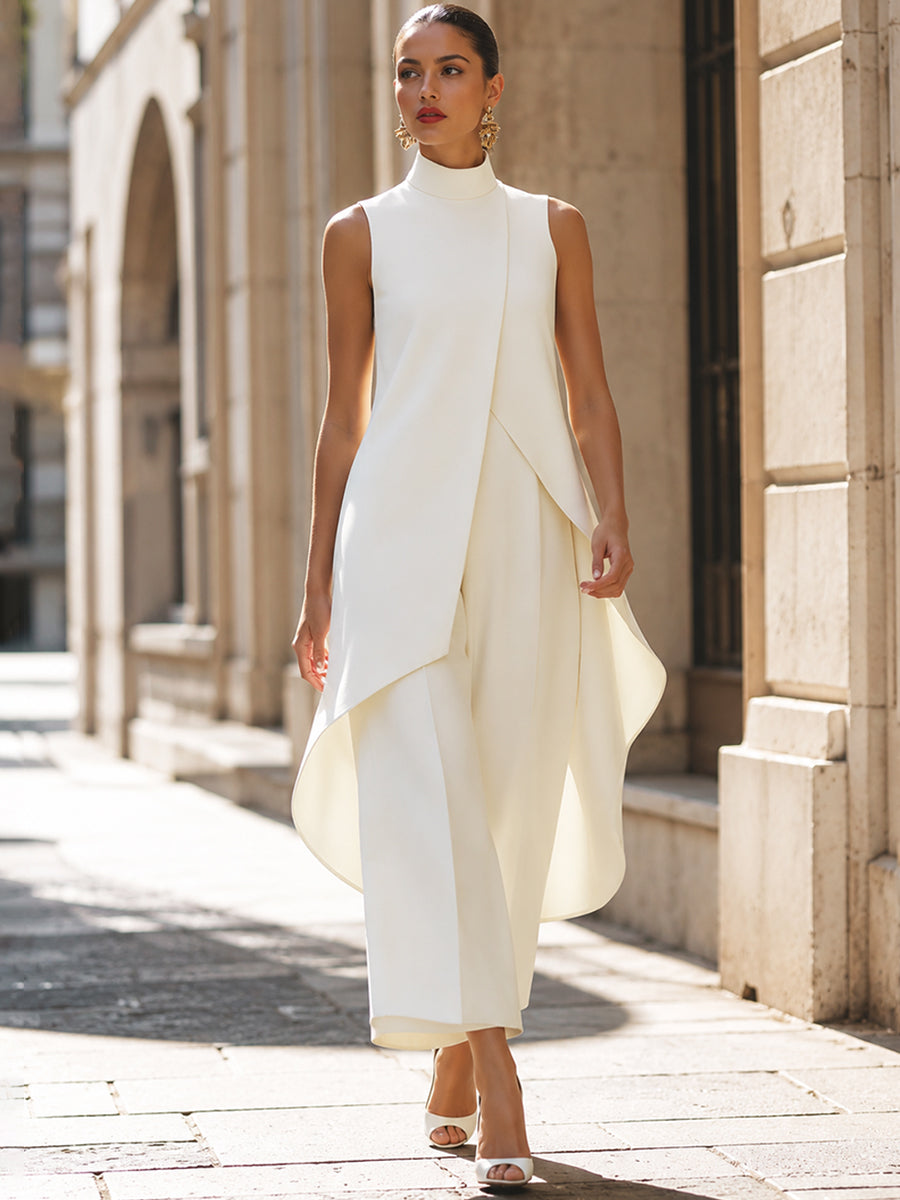 Asymmetric Layered Sleeveless Top & Wide-Leg Trousers Set