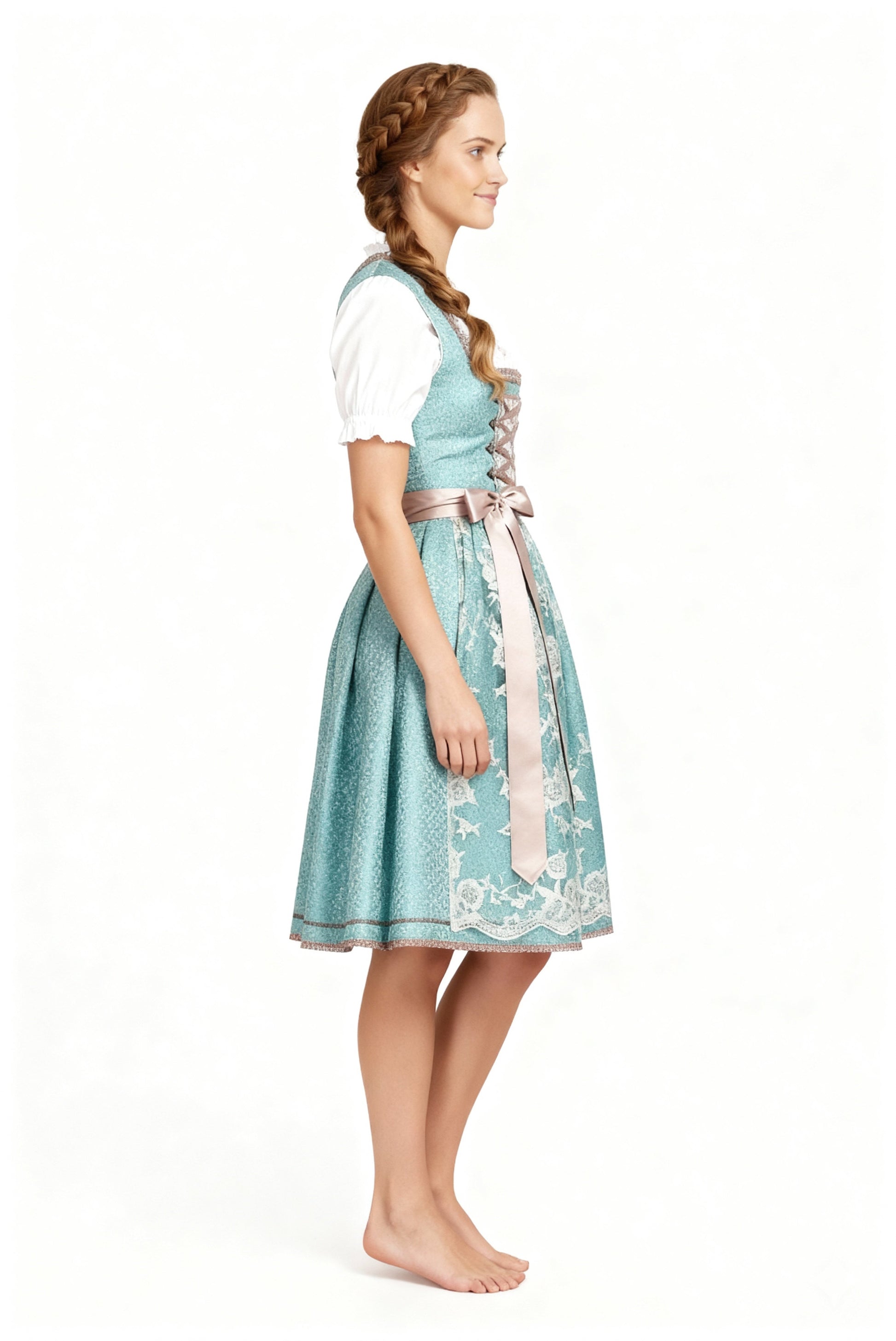 Sweetheart Neck Short Sleeve Lace Apron Dirndl Dress