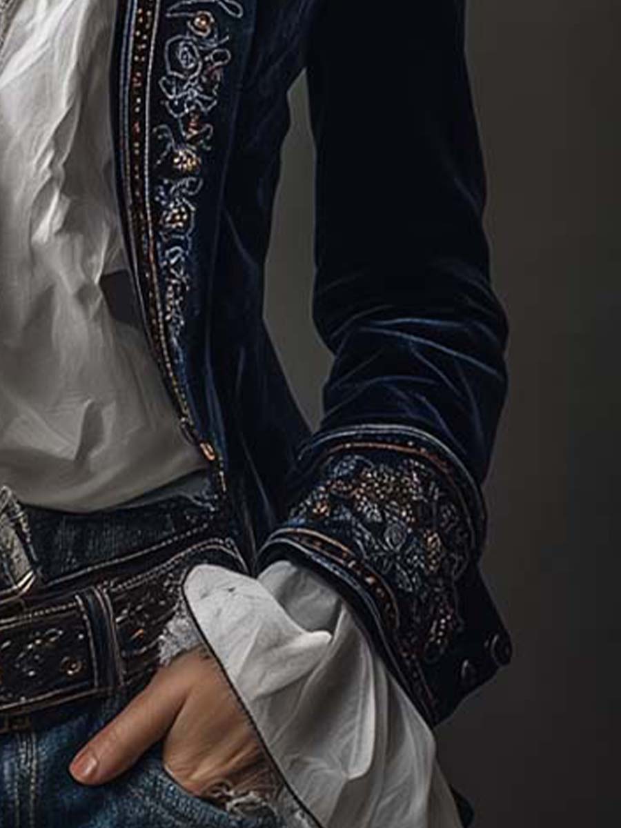 Women's Embroidered Tailored Fit Long Sleeve Blazer Jacket