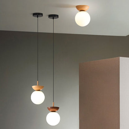 Wooden Base Globe Ceiling Light