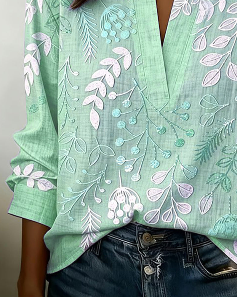 Patterned Banded Split Buttoned Flowy Top