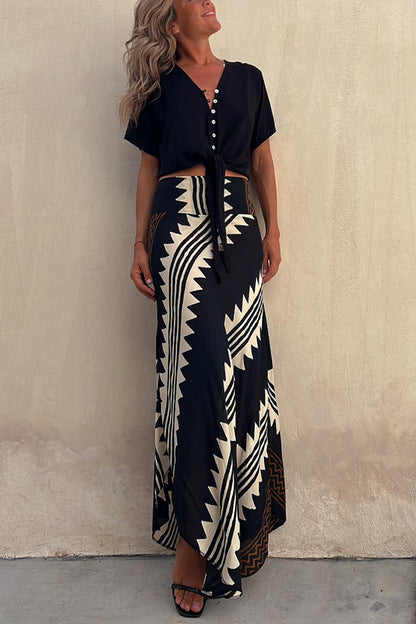 Tiered Pleated Flared Floor Length Skirt