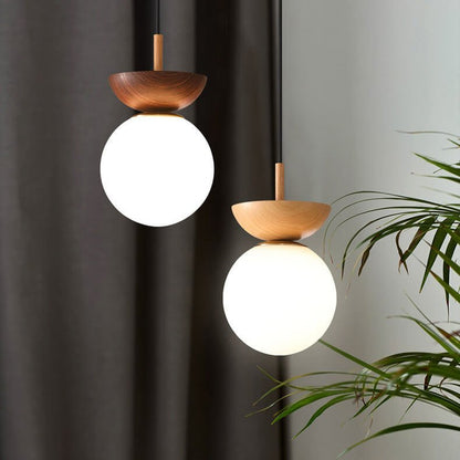 Wooden Base Globe Ceiling Light