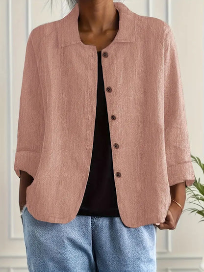 Collared Button Down Three Quarter Sleeve Blouse