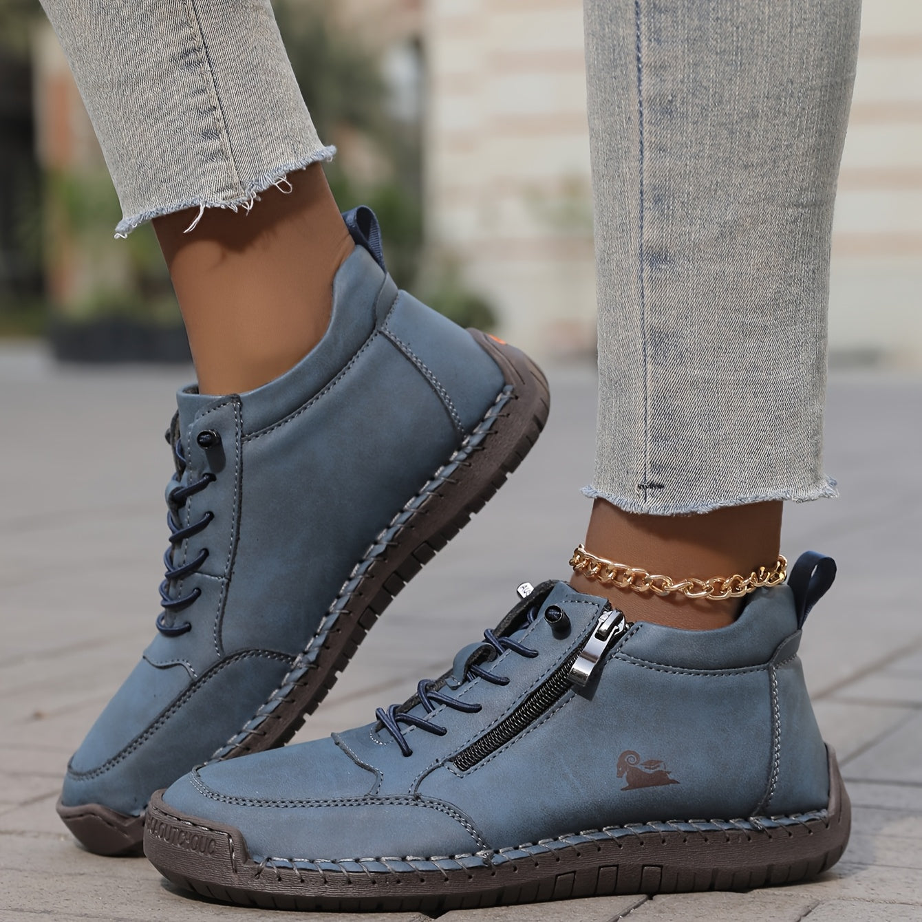 Zip-Up Lace-Up High-Top Orthopedic Sneakers