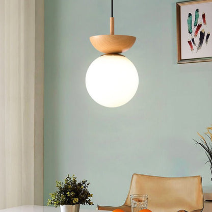 Wooden Base Globe Ceiling Light