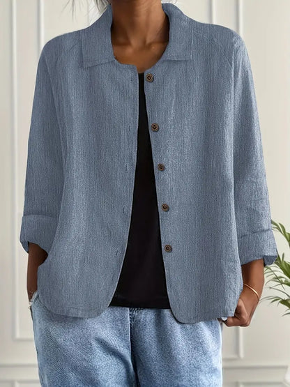 Collared Button Down Three Quarter Sleeve Blouse