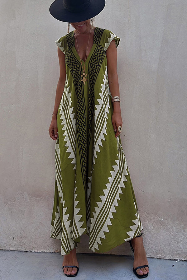 Deep Neckline Flared Hemline A-Line Dress