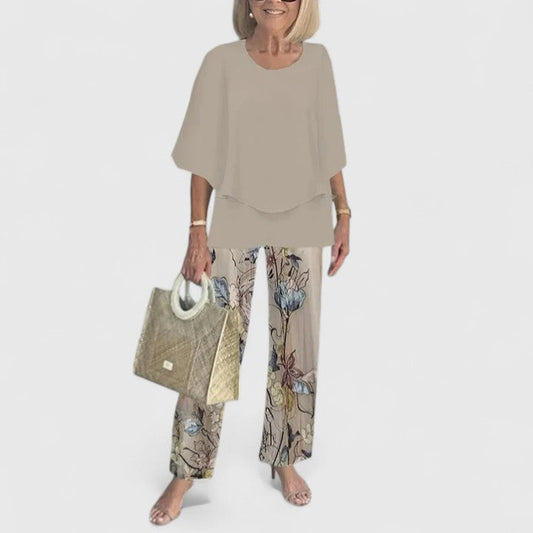Layered Round Neck Batwing Sleeve Top Straight Leg Set