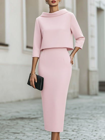 Fitted Boat Neck Three Quarter Sleeve Midi Set