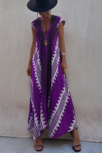 Deep Neckline Flared Hemline A-Line Dress