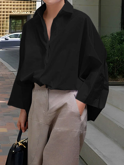 Long Sleeves Loose Lapel Collared Blouse