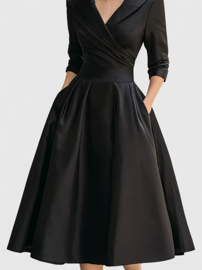 Folded Wrapped Banded Pleated Flared Midi Dress