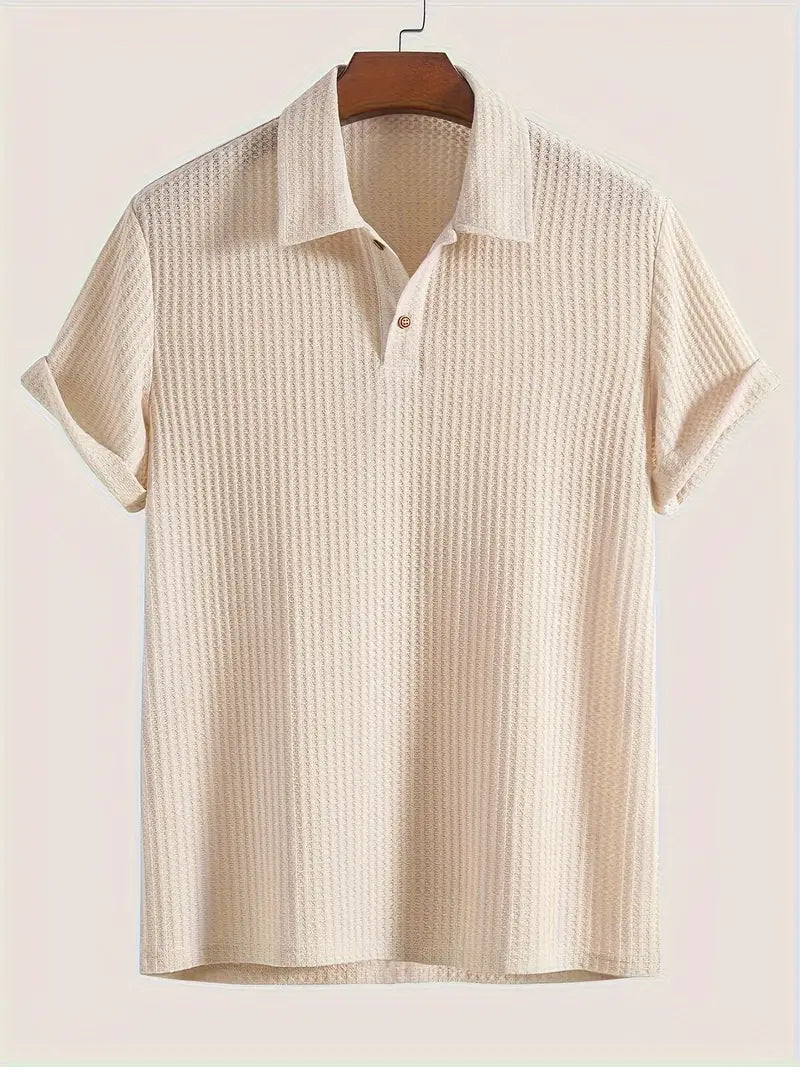 Short Collared Buttoned Textured Ribbed Straight Shirt