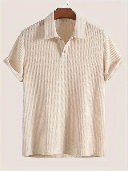 Short Collared Buttoned Textured Ribbed Straight Shirt