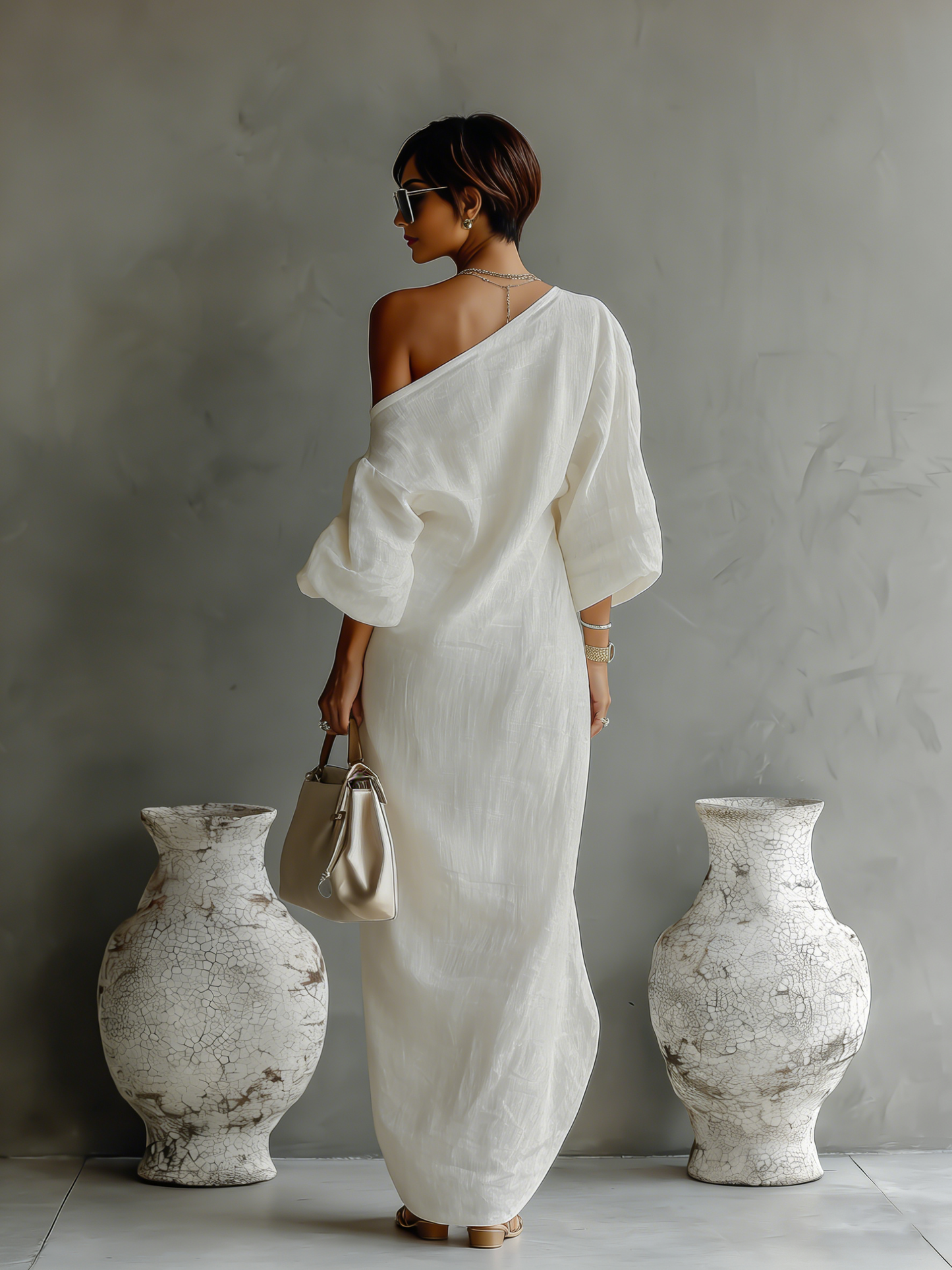 Off Shoulder Puff Sleeve Straight Dress