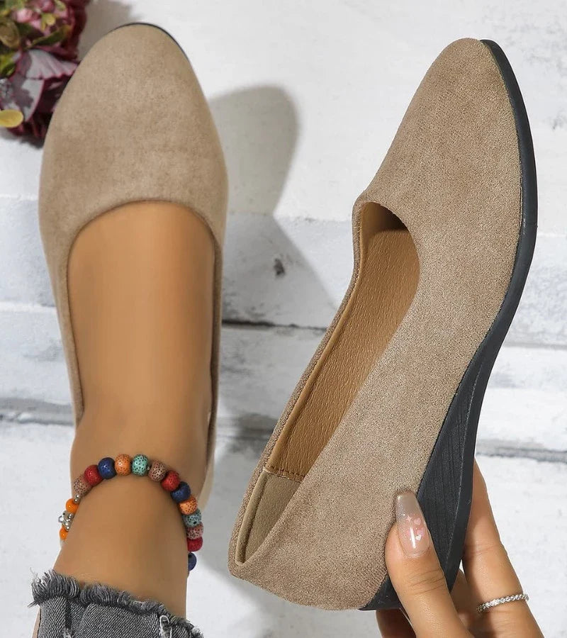 Round Toe Slip On Low Wedge Shoes