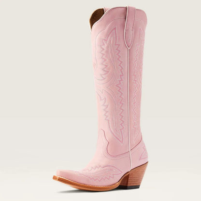 Patterned Zipped Stacked Pointed Tall Boots