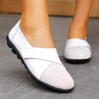 Stitched Paneled Round Toe Flat Slip Shoes