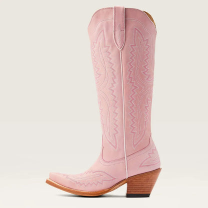 Patterned Zipped Stacked Pointed Tall Boots