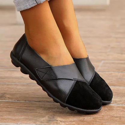 Stitched Paneled Round Toe Flat Slip Shoes