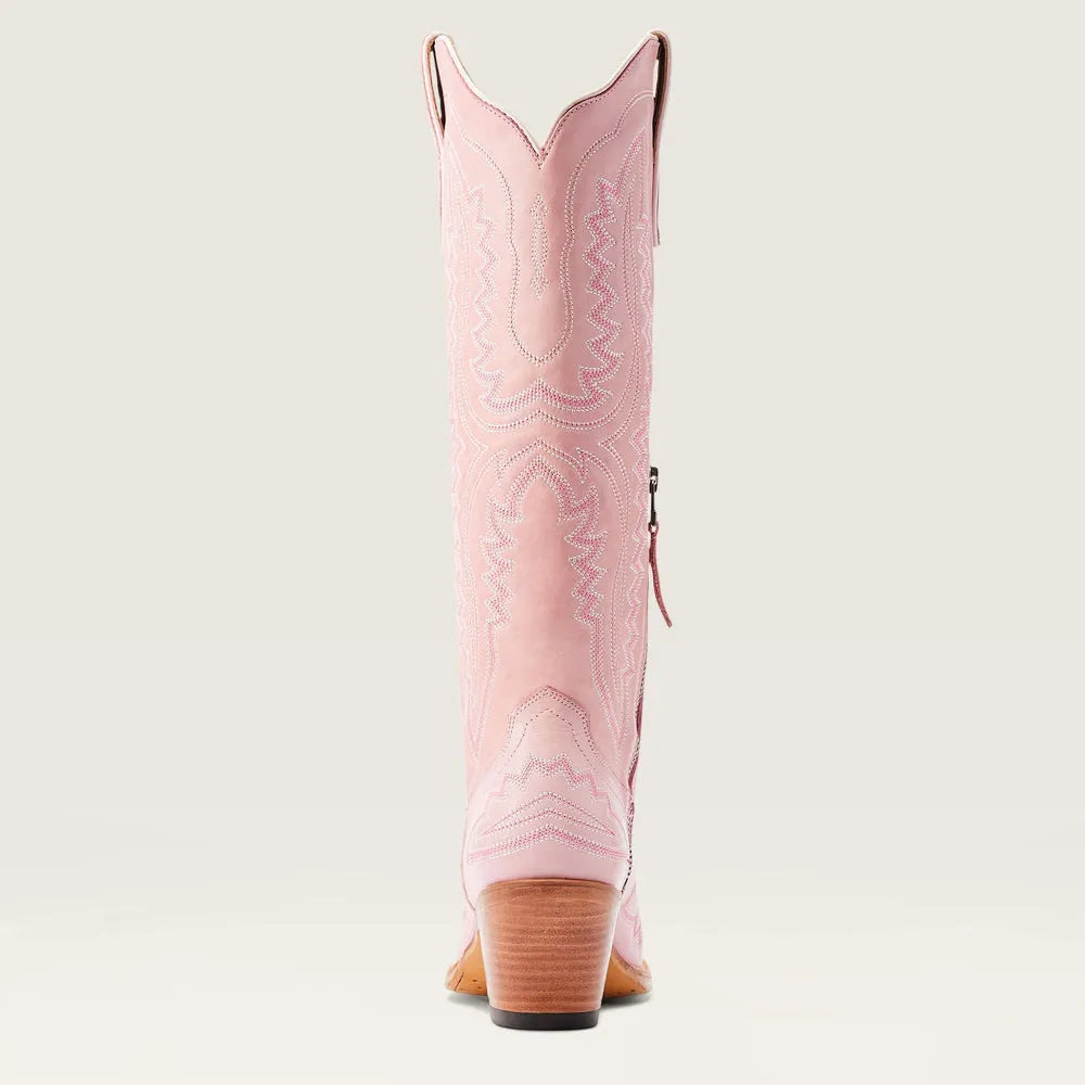 Patterned Zipped Stacked Pointed Tall Boots