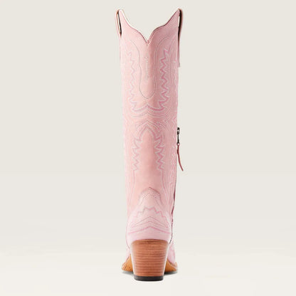 Patterned Zipped Stacked Pointed Tall Boots
