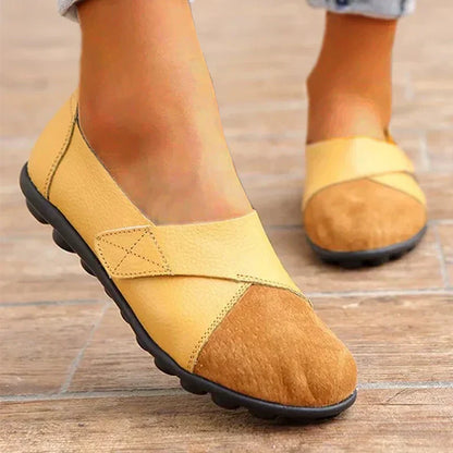 Stitched Paneled Round Toe Flat Slip Shoes