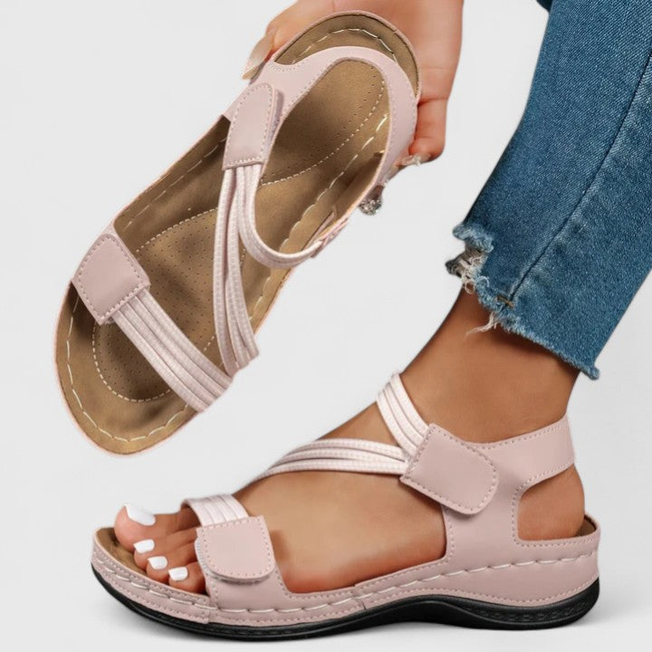 Open Toe Platform Criss Cross Hook Loop Textured Sandals