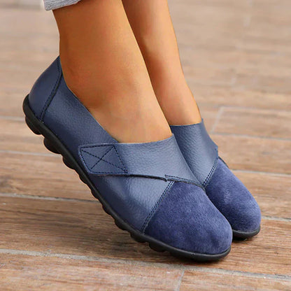 Stitched Paneled Round Toe Flat Slip Shoes